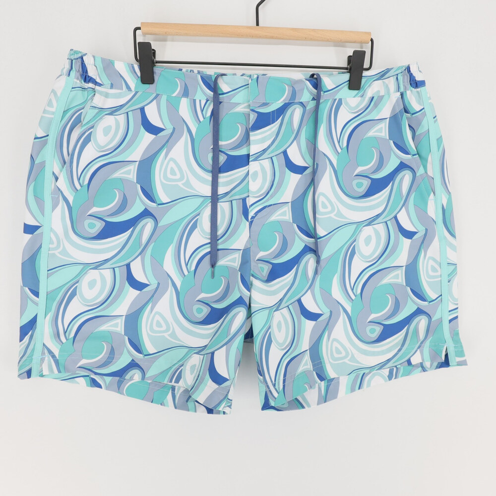 Fair Harbor Swim Trunks Mens 38 Blue Swirl Print BreezeKnit Lined Stretch